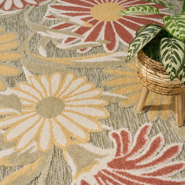 Nourison Aloha ALH33 Machine Made Sage, Rose Rug