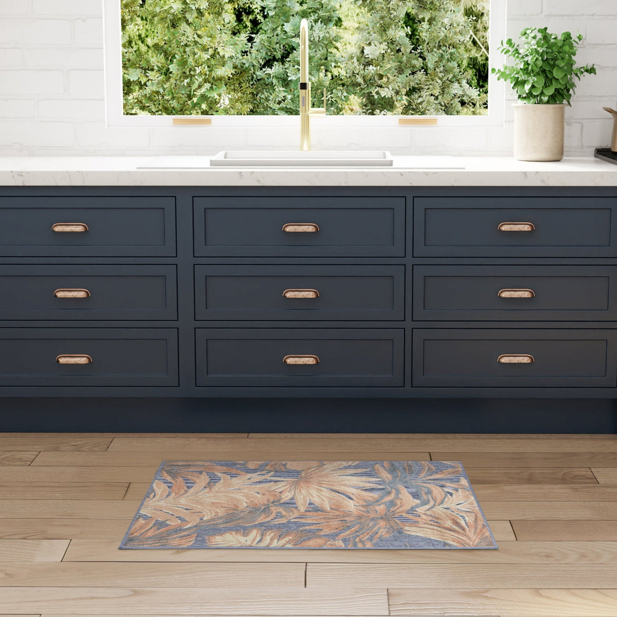 Nourison Aloha ALH43 Machine Made Blue, Rose Rug