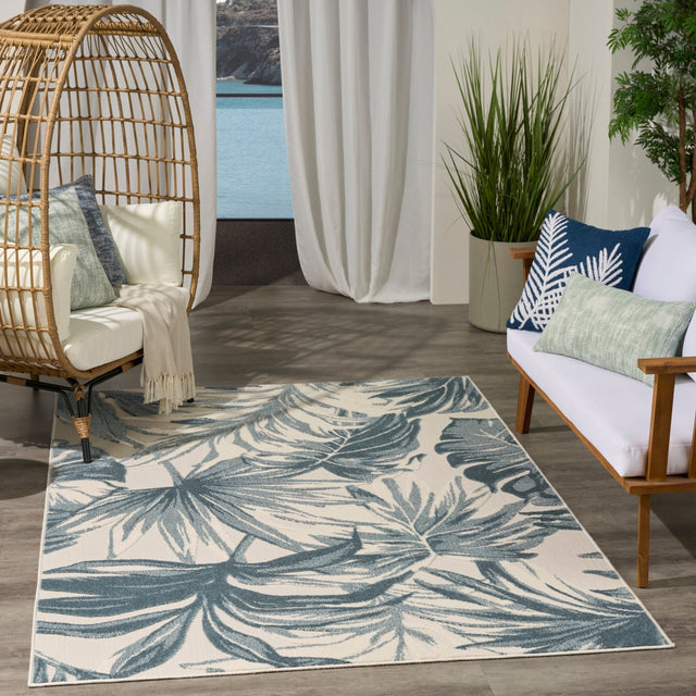 Nourison Aloha ALH43 Machine Made Ivory, Blue Rug