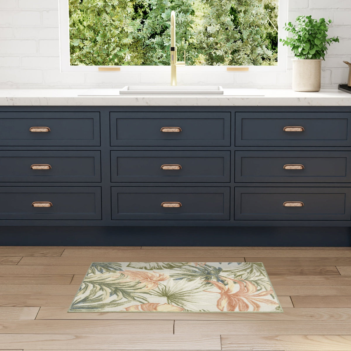 Nourison Aloha ALH43 Machine Made Ivory, Green Rug