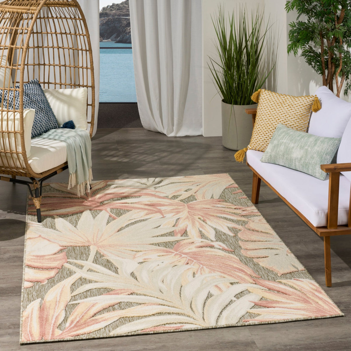 Nourison Aloha ALH43 Machine Made Sage, Rose Rug