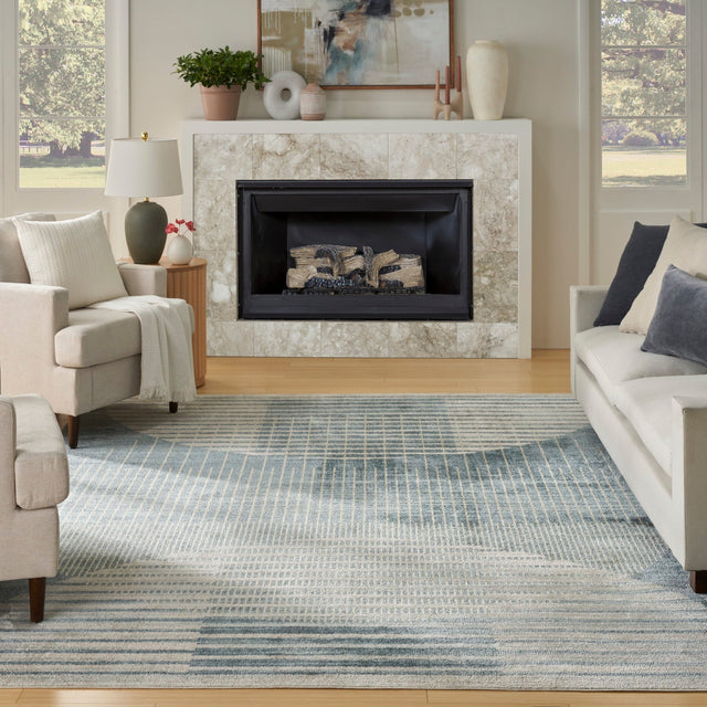 Nourison Astra Machine Washable ASW03 Machine Made Blue Rug
