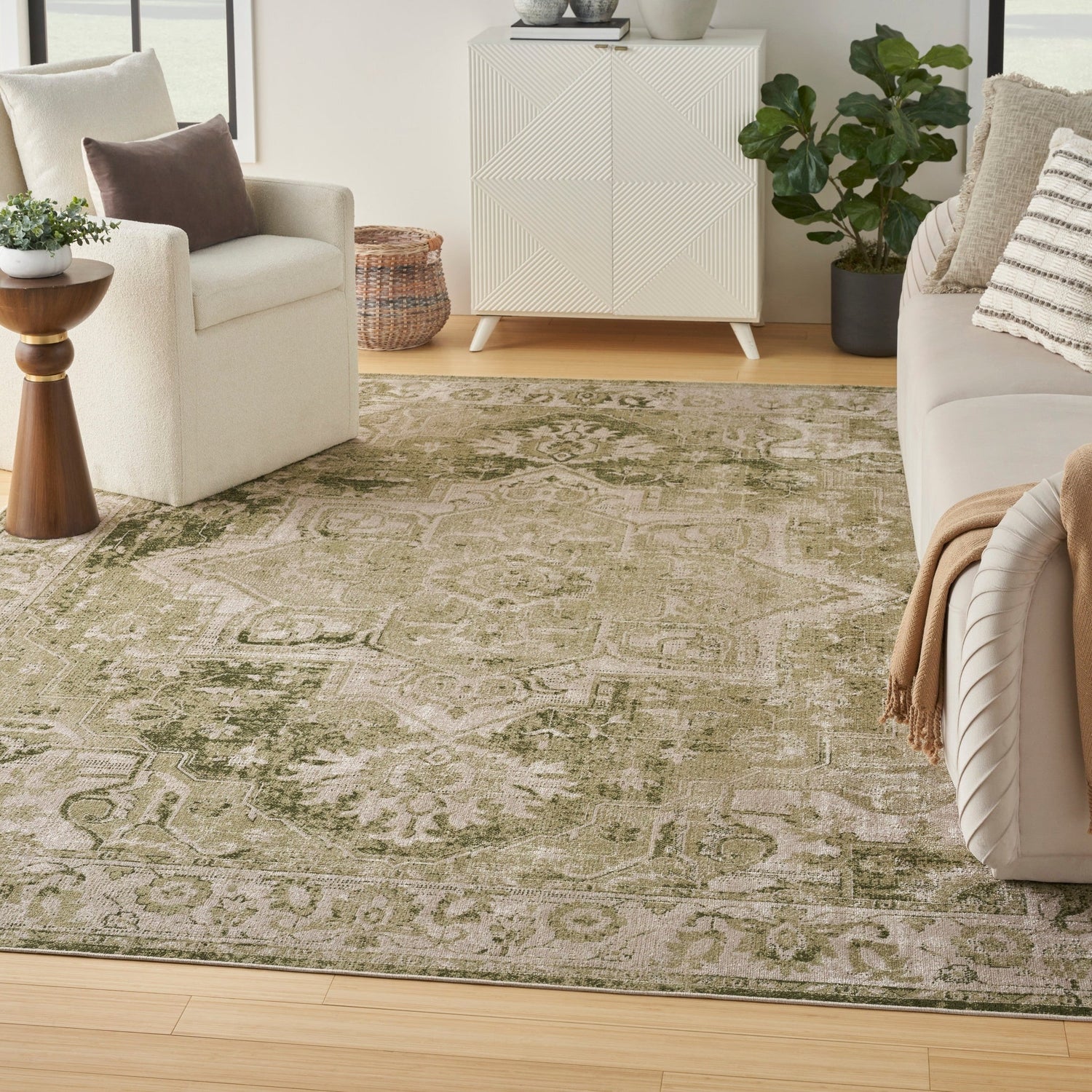 Nourison Astra Machine Washable Asw12 Ivory Green Rug - Nourison - 99446964526