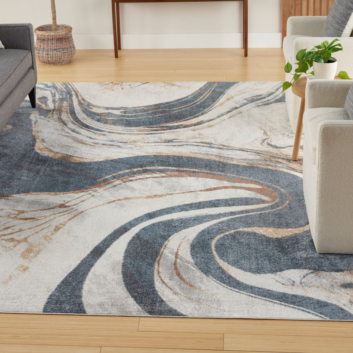 Nourison Astra Machine Washable Asw15 Ivory Blue Rug - Nourison - 99446977823