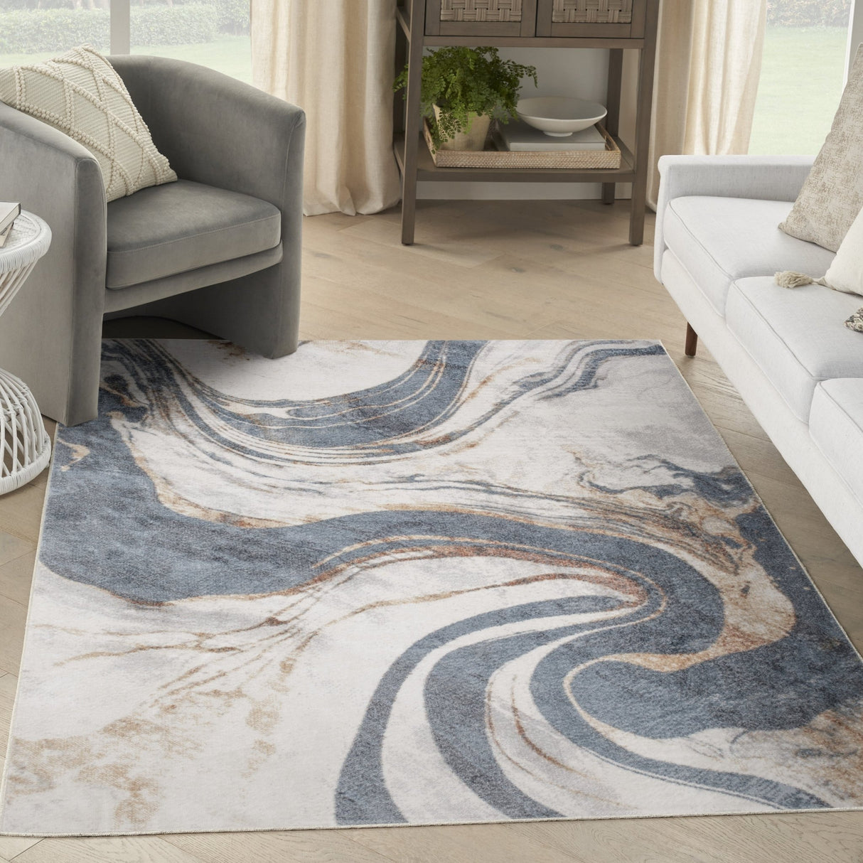 Nourison Astra Machine Washable Asw15 Ivory Blue Rug - Nourison - 99446977823