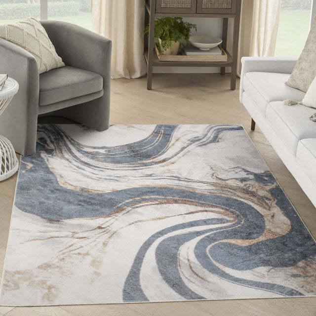 Nourison Astra Machine Washable Asw15 Ivory Blue Rug - Nourison - 99446977847