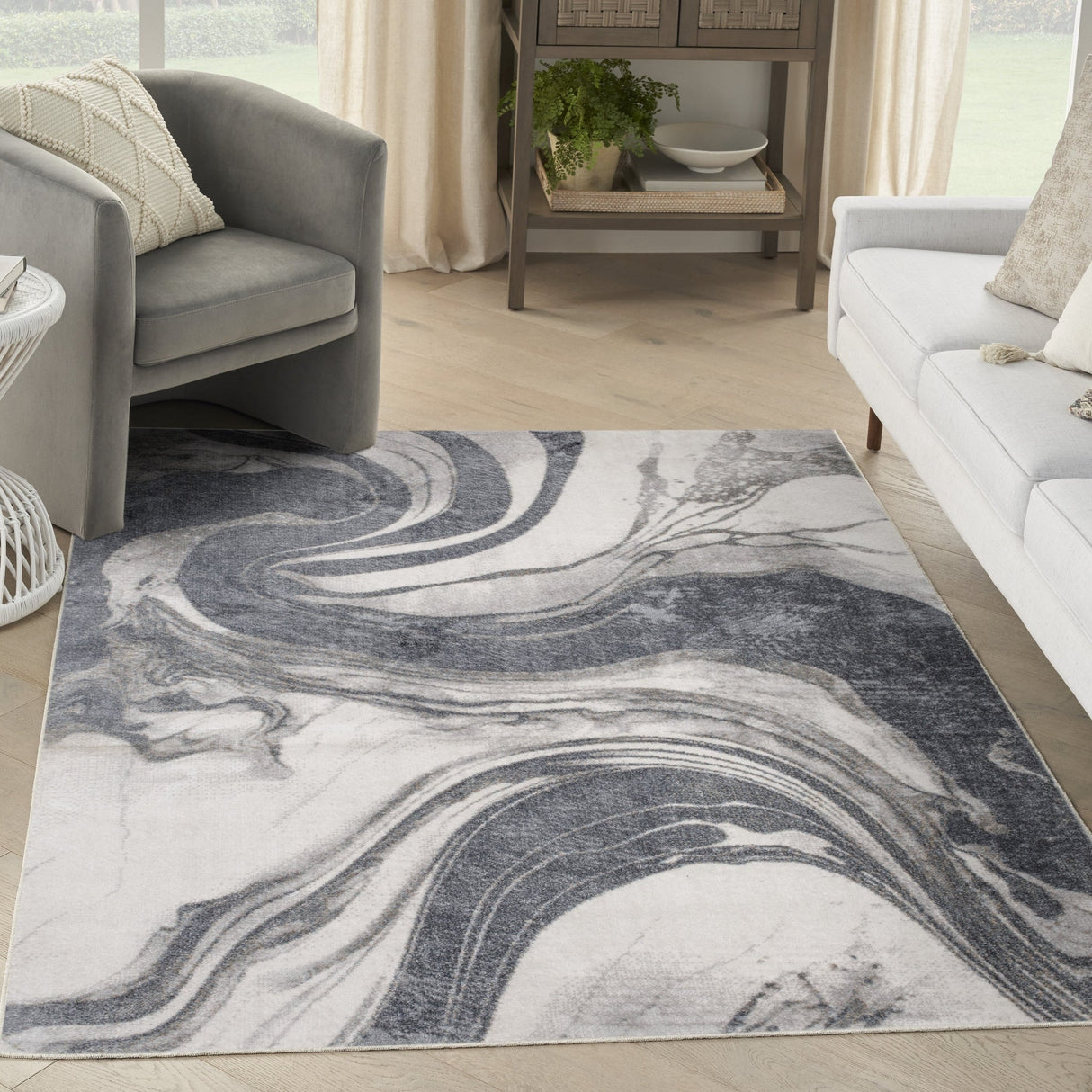 Nourison Astra Machine Washable Asw15 Ivory Grey Rug - Nourison - 99446977908