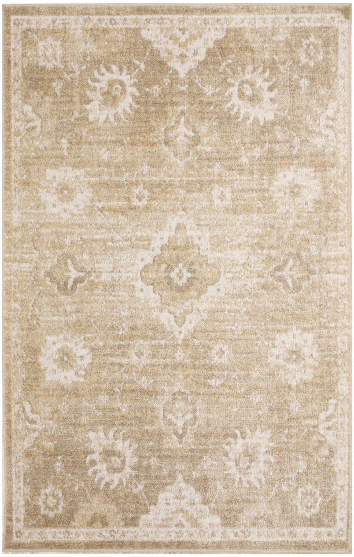 Nourison Astra Machine Washable ASW19 Machine Made Ivory, Gold Rug