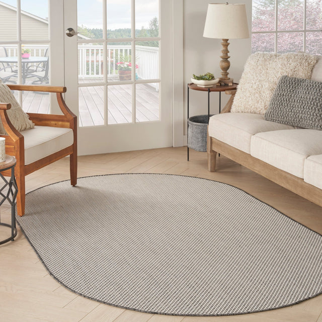 Nourison Courtyard COU01 Machine Made Ivory, Charcoal Rug - 99446162304