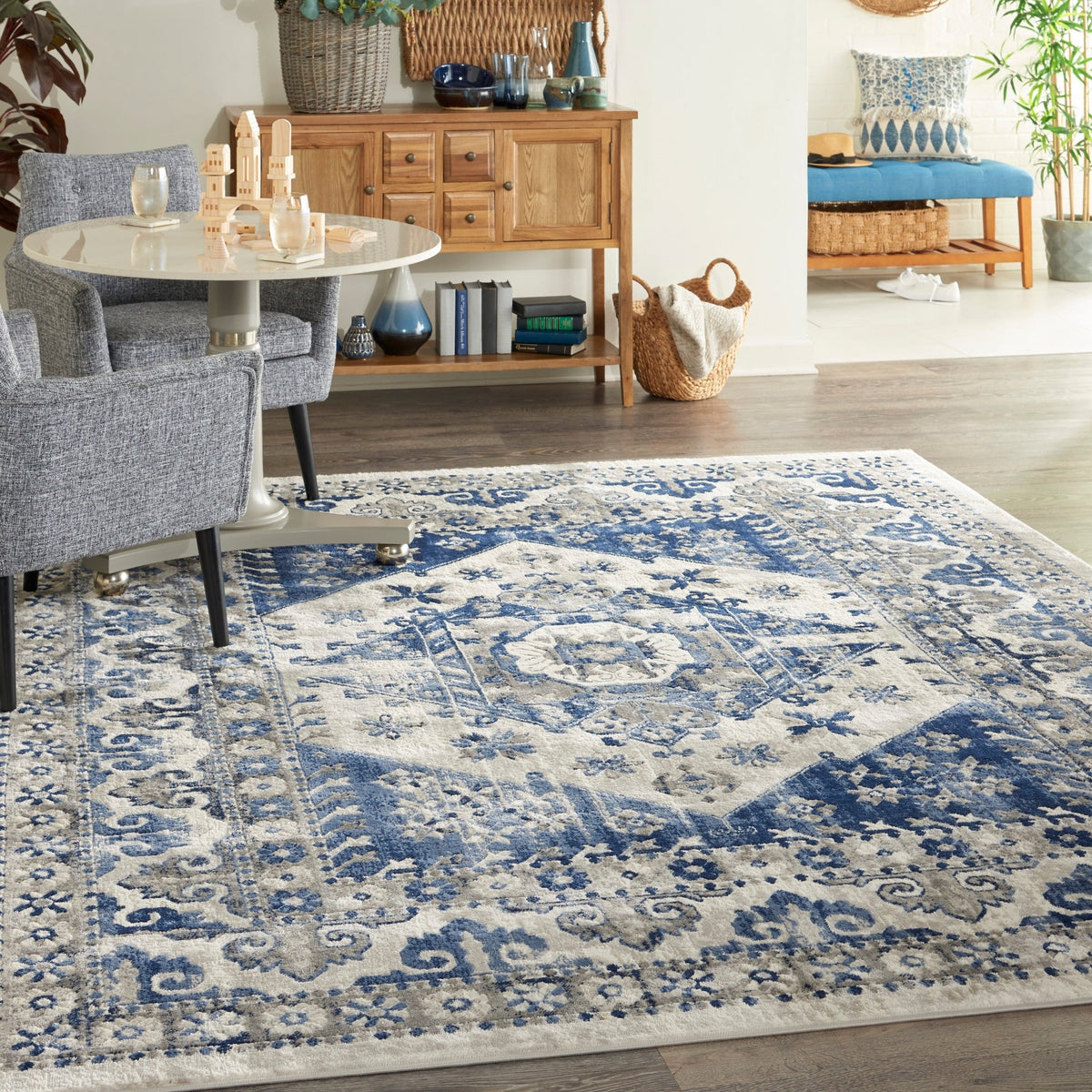 Nourison Cyrus Cyr05 Ivory Blue Rugs - Nourison - 99446841292