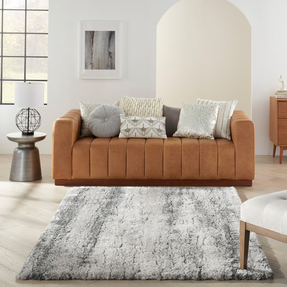 Nourison Dreamy Shag Drs01 Ivory/Charcoal Rugs - Nourison - 99446878243