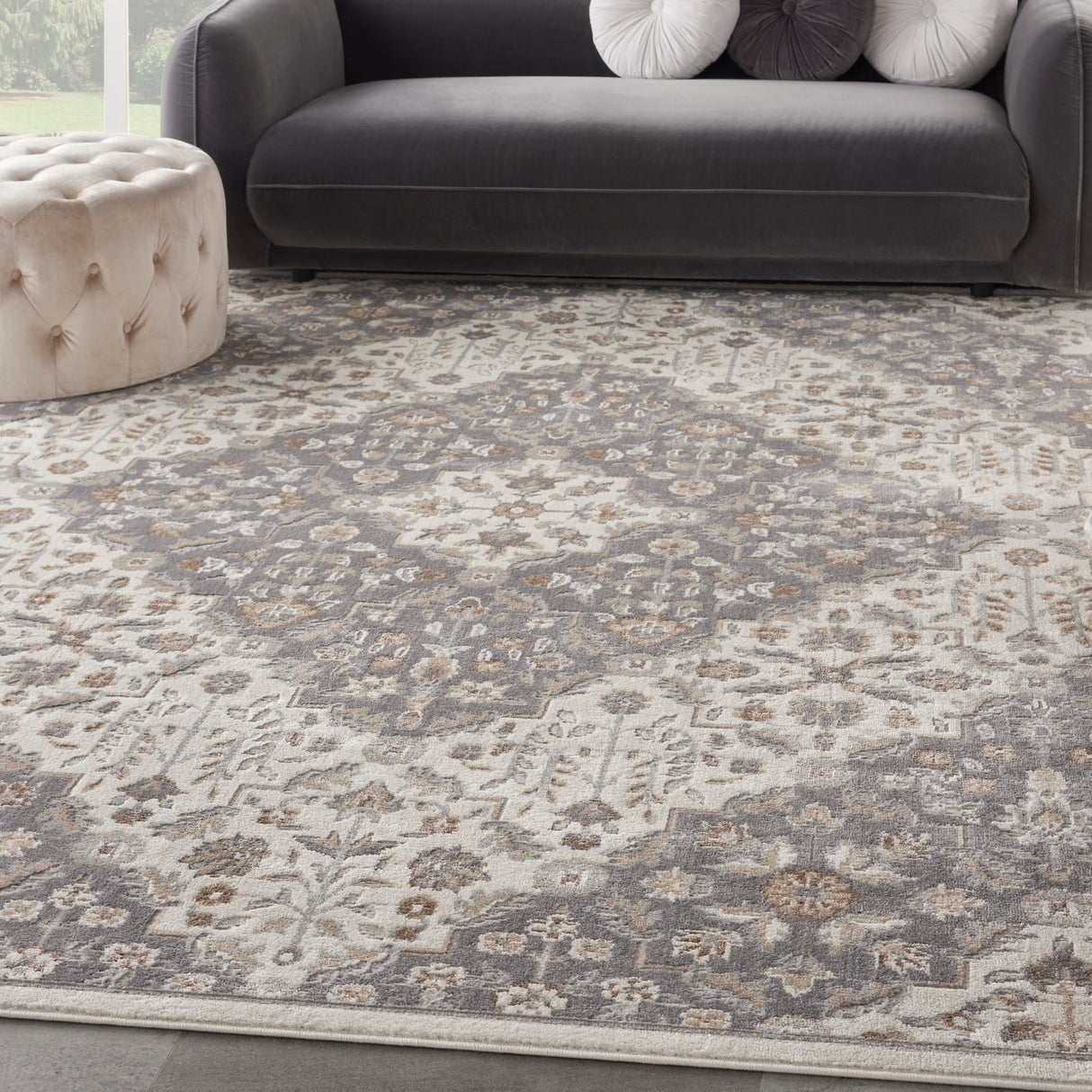Nourison Elation Etn08 Ivory Grey Rugs - Nourison - 99446840738