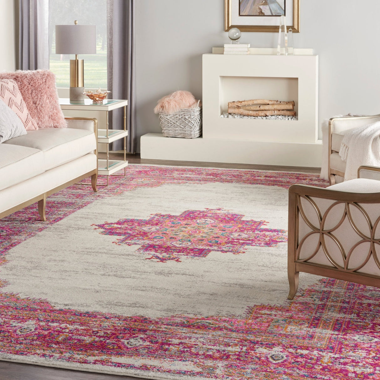 Nourison Passion Psn03 Ivory/Fuchsia Rug - Nourison - 99446259721
