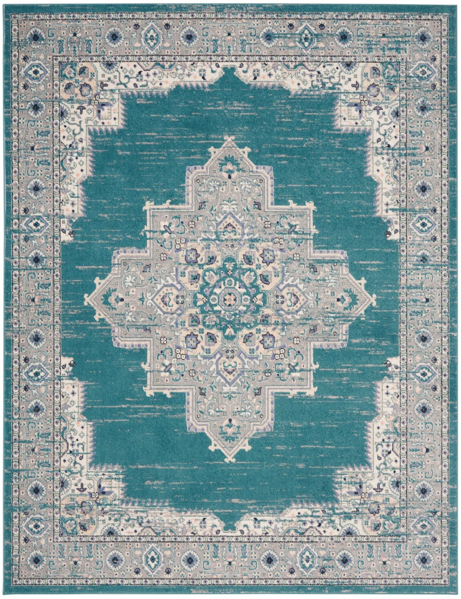 Nourison Passion Psn03 Turquoise Grey Rug - Nourison - 99446018625