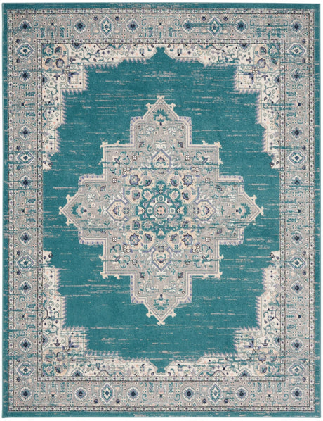 Nourison Passion Psn03 Turquoise Grey Rug - Nourison - 99446018625