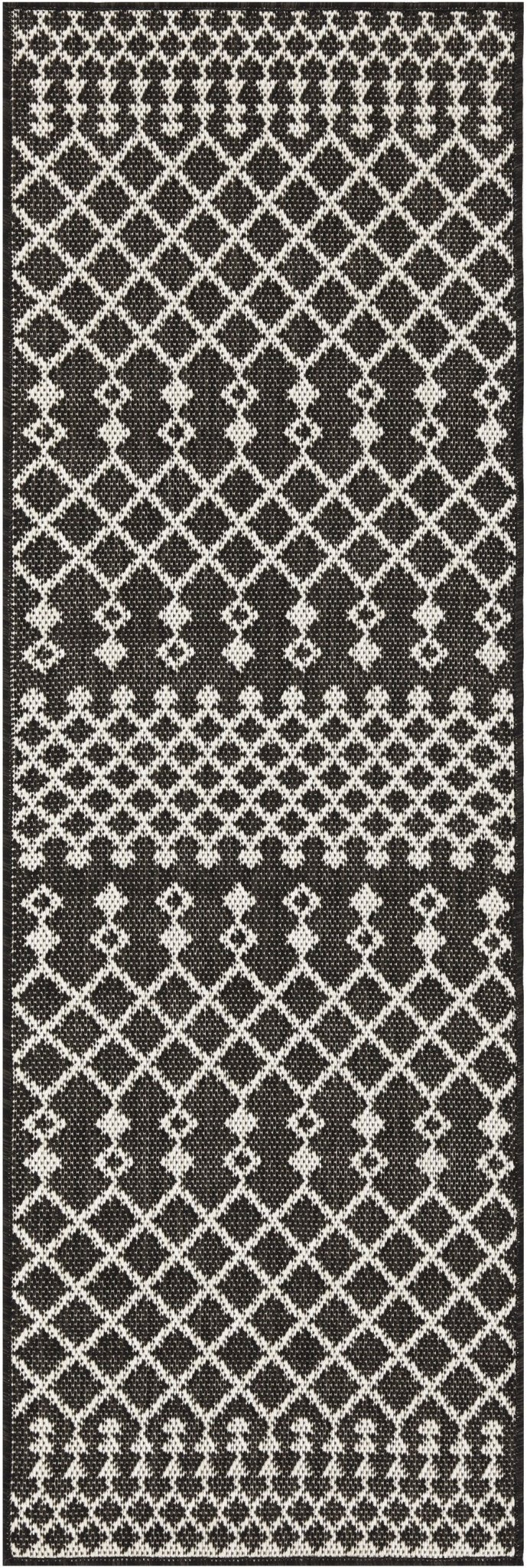 Nourison Positano black rectangular rug with diamond lattice pattern
