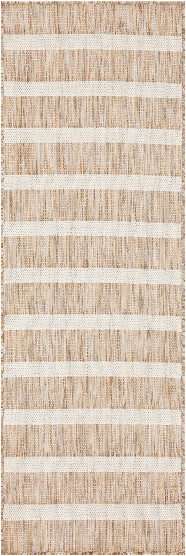 Beige and ivory rug close-up with textured horizontal stripe pattern