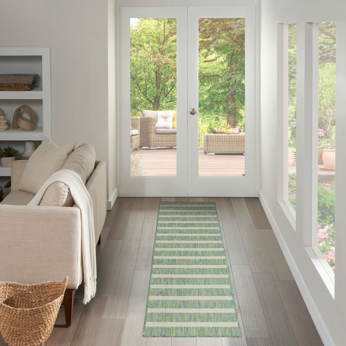 Nourison Positano POS03 Machine Made Blue, Green, Ivory Rug