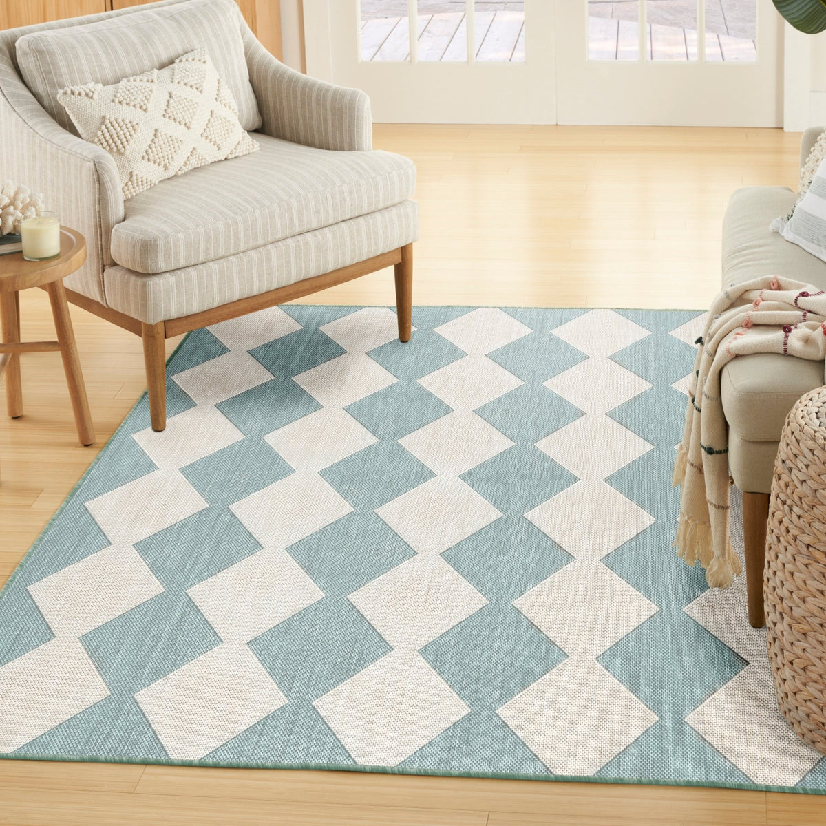 Nourison Positano POS04 Machine Made Aqua Rug