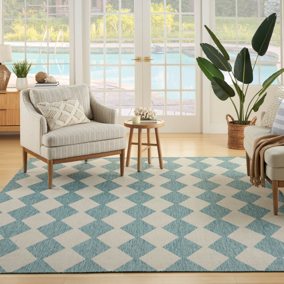 Nourison Positano POS04 Machine Made Aqua Rug