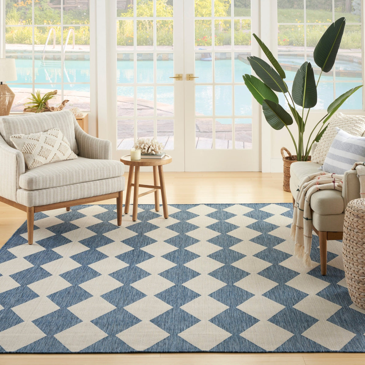 Nourison Positano POS04 Machine Made Navy, Blue Rug