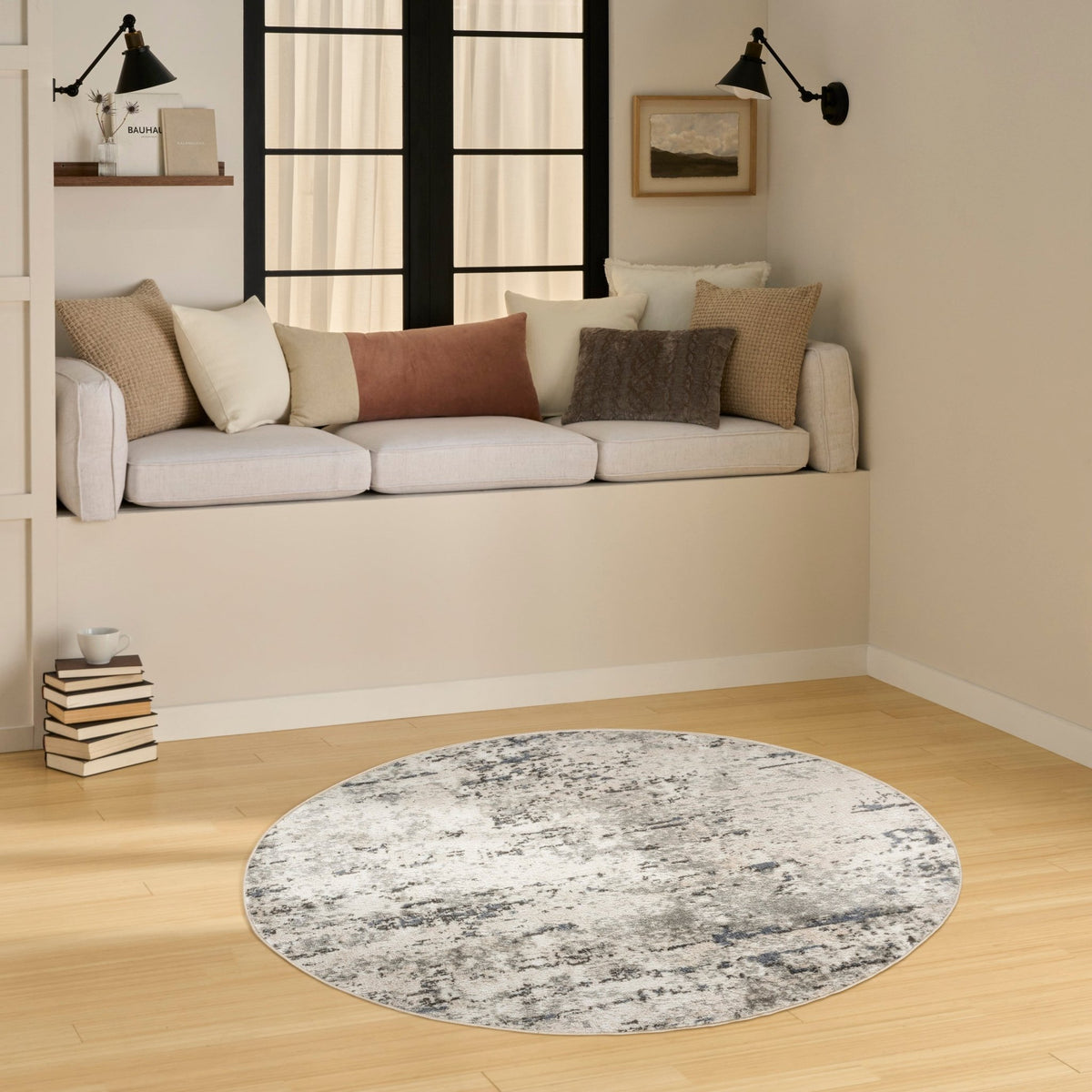 Nourison Quarry QUA01 Machine Made Ivory, Blue, Grey Rug