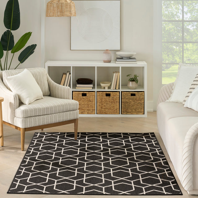 Nourison Horizon Indoor/Outdoor HOZ01 Black Contemporary Area Rugs