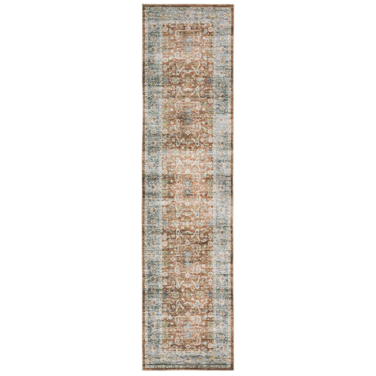 Oriental Weavers Machine Washable Charleston Cha04 Rust/ Blue Rug.