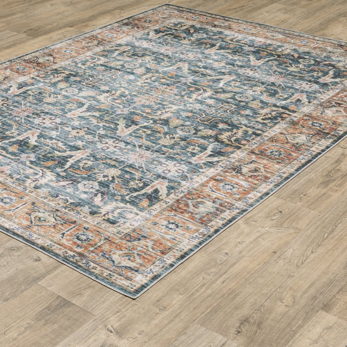 Oriental Weavers Machine Washable Charleston Cha06 Blue/ Rust Rug.