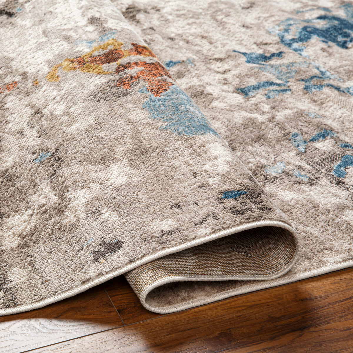 Surya Pertek Ptk-2308 Taupe, Gray, Burnt Orange, Deep Teal, Dark Blue Rug.