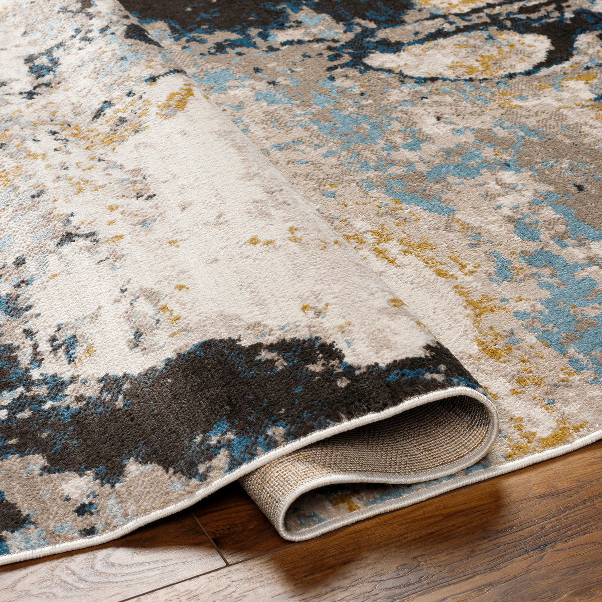 Surya Pertek Ptk-2309 Taupe, Gray, Dark Blue, Deep Teal, Black Rug.
