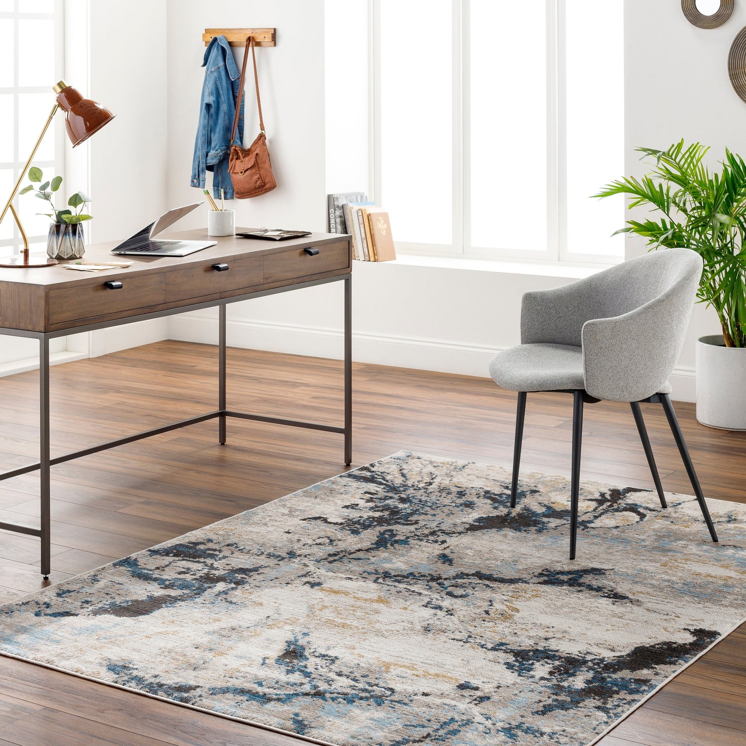 Surya Pertek Ptk-2309 Taupe, Gray, Dark Blue, Deep Teal, Black Rug.