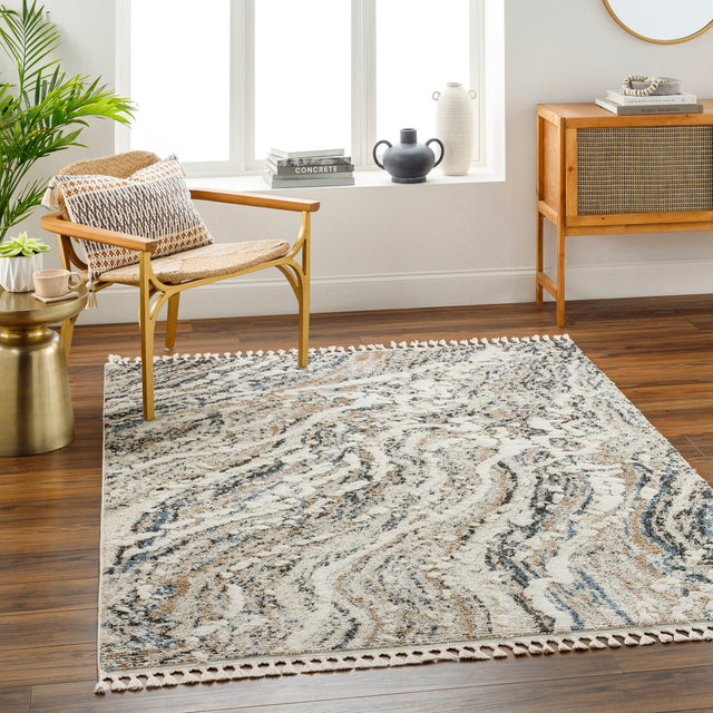 Surya Rudy Rdy-2302 Gray, Ivory, Cream, Navy, Charcoal, Medium Brown Rug.