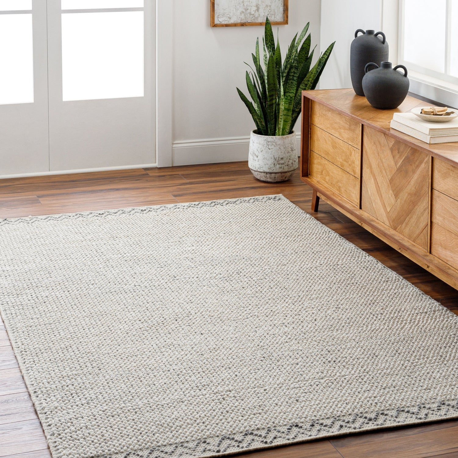 Surya Reika Rek-2307 Light Gray, Charcoal, White, Beige Rug.