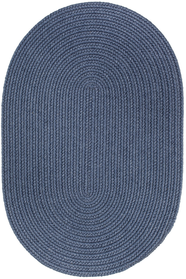 Rhody Rug Solid Wool S102 Sailor Blue Braided Rug - Oval
