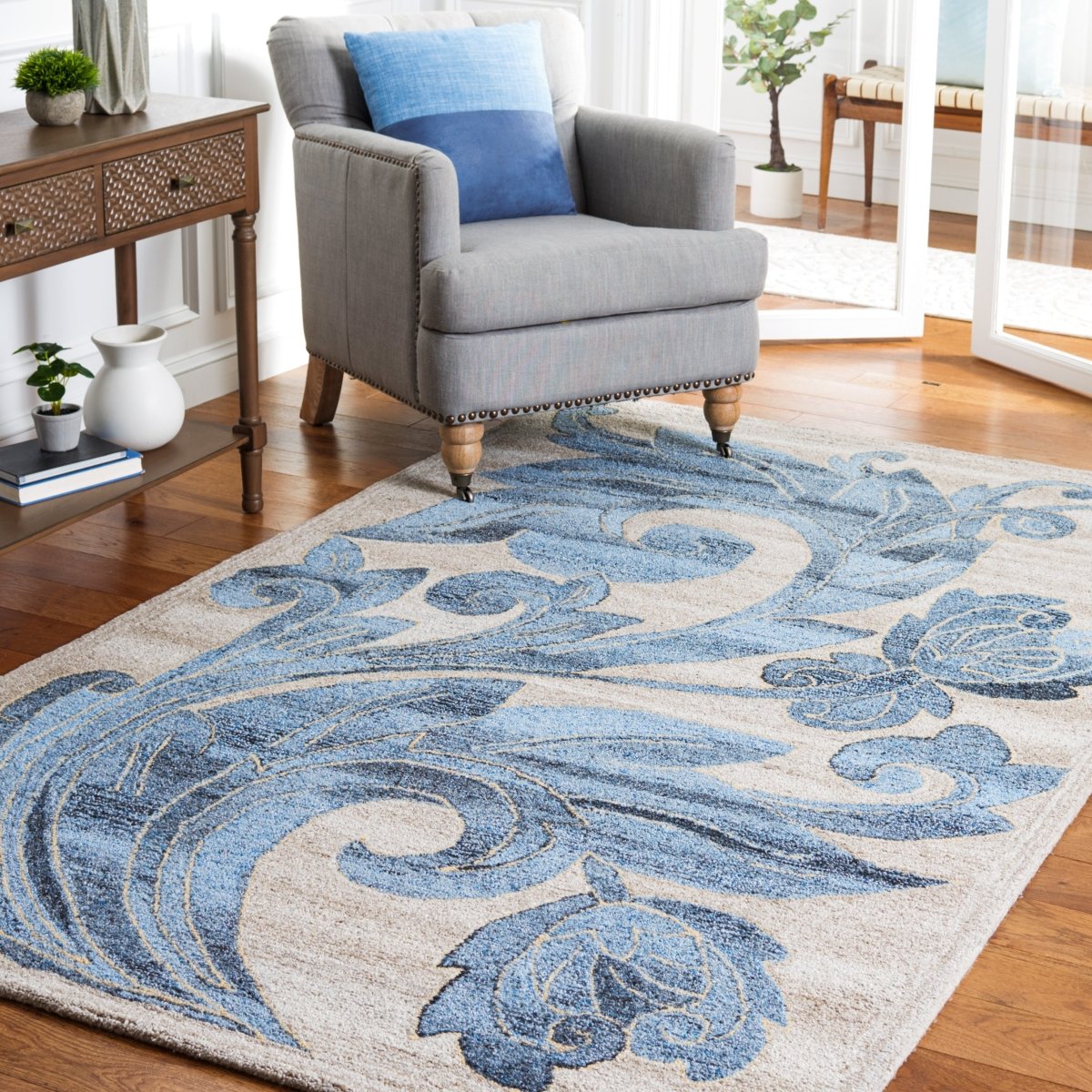 Safavieh Abstract Abt603B Beige/Blue Rug.