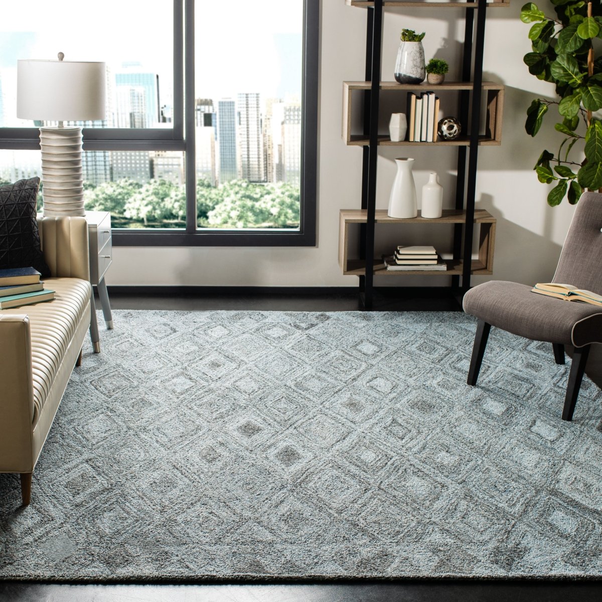 Safavieh Abstract Abt618M Blue/Black Rug.