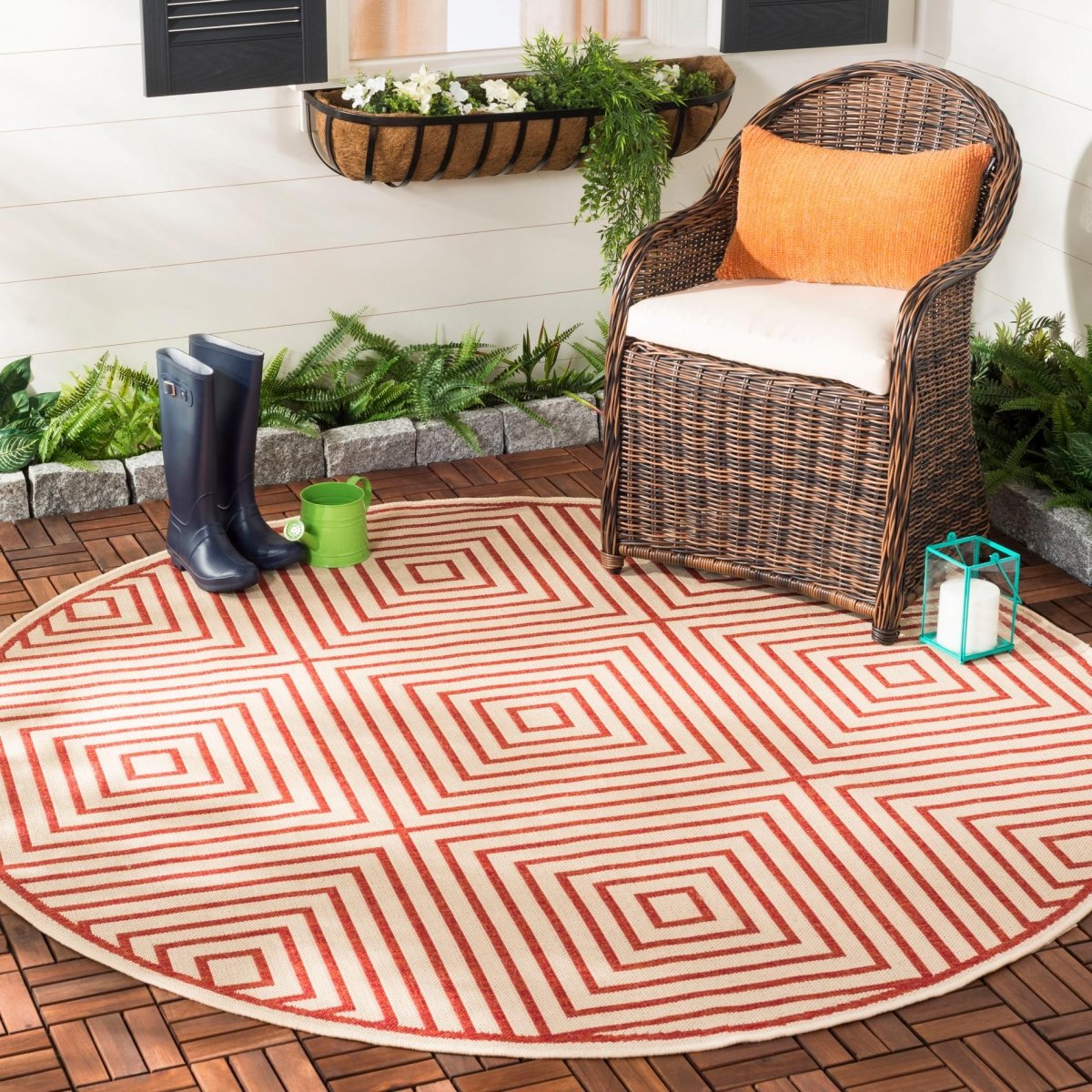 Safavieh Beach House Bhs123Q Red/Creme Rugs.