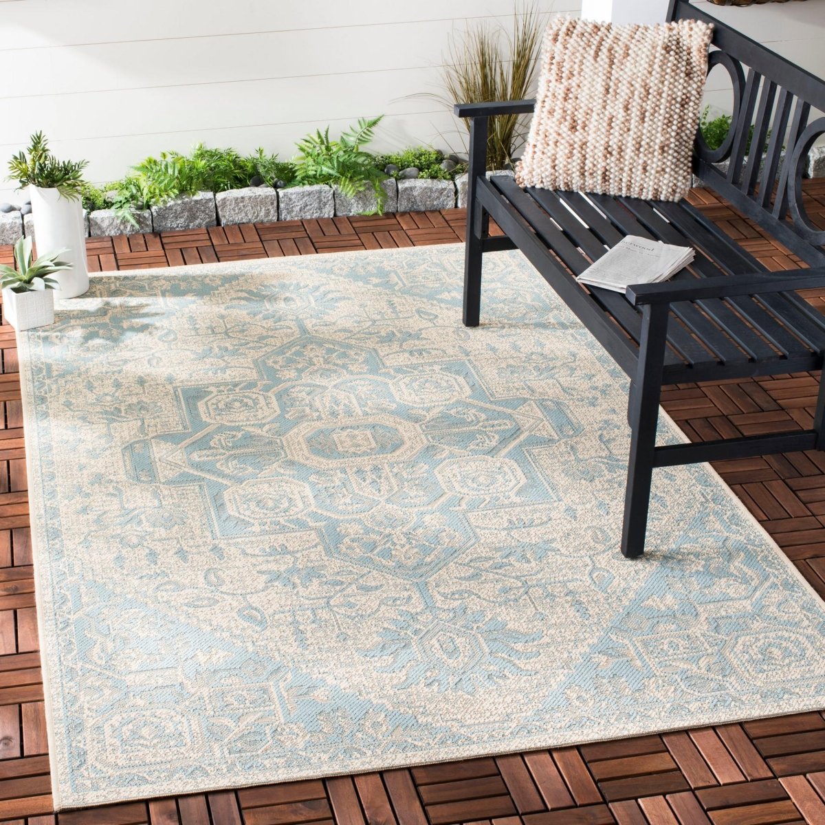 Safavieh Beach House Bhs138K Aqua/Cream Rugs.