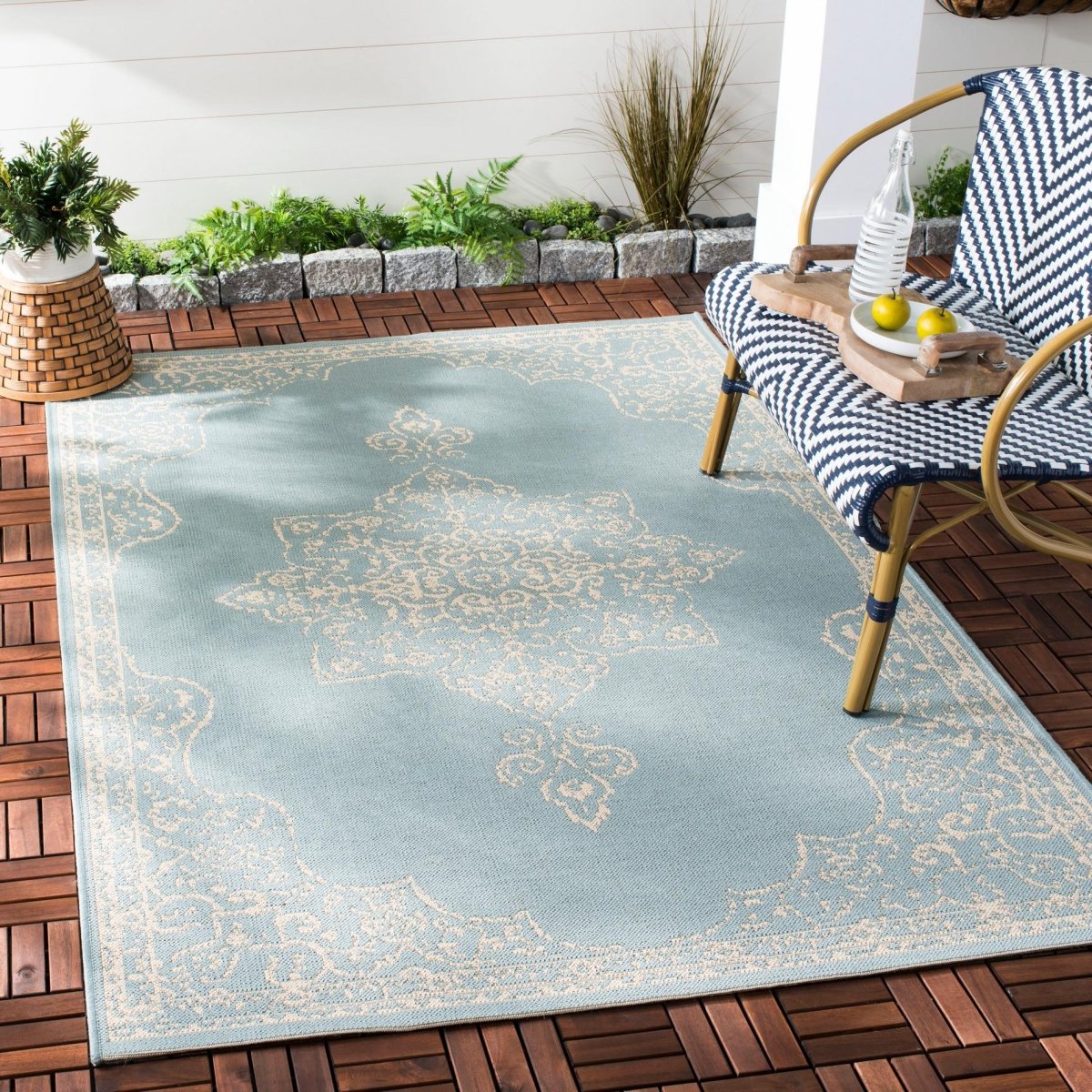 Safavieh Beach House Bhs180L Cream/Aqua Rugs.