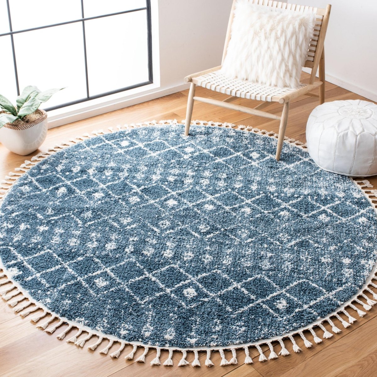 Safavieh Berber Fringe Shag Bfg519M Blue/Ivory Rugs.