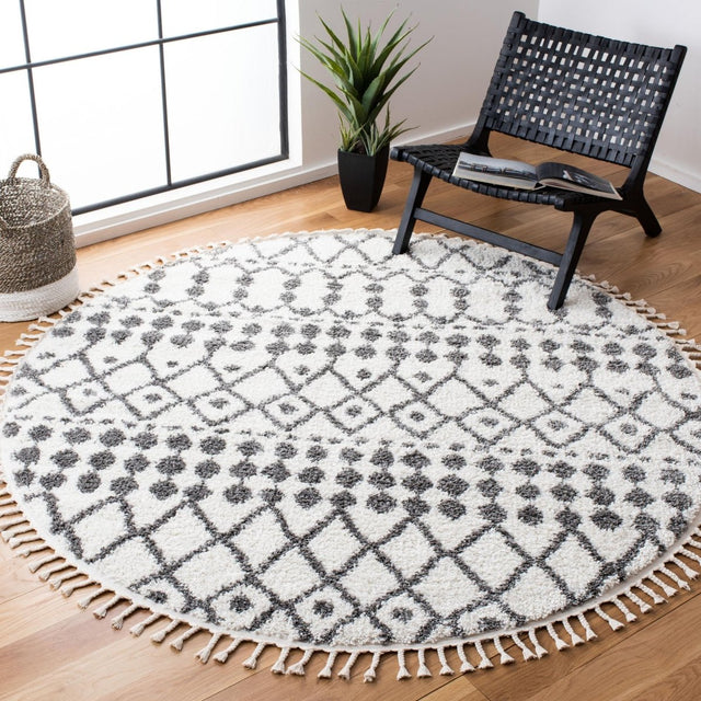 Safavieh Berber Fringe Shag Bfg538A Ivory/Dark Grey Rug.