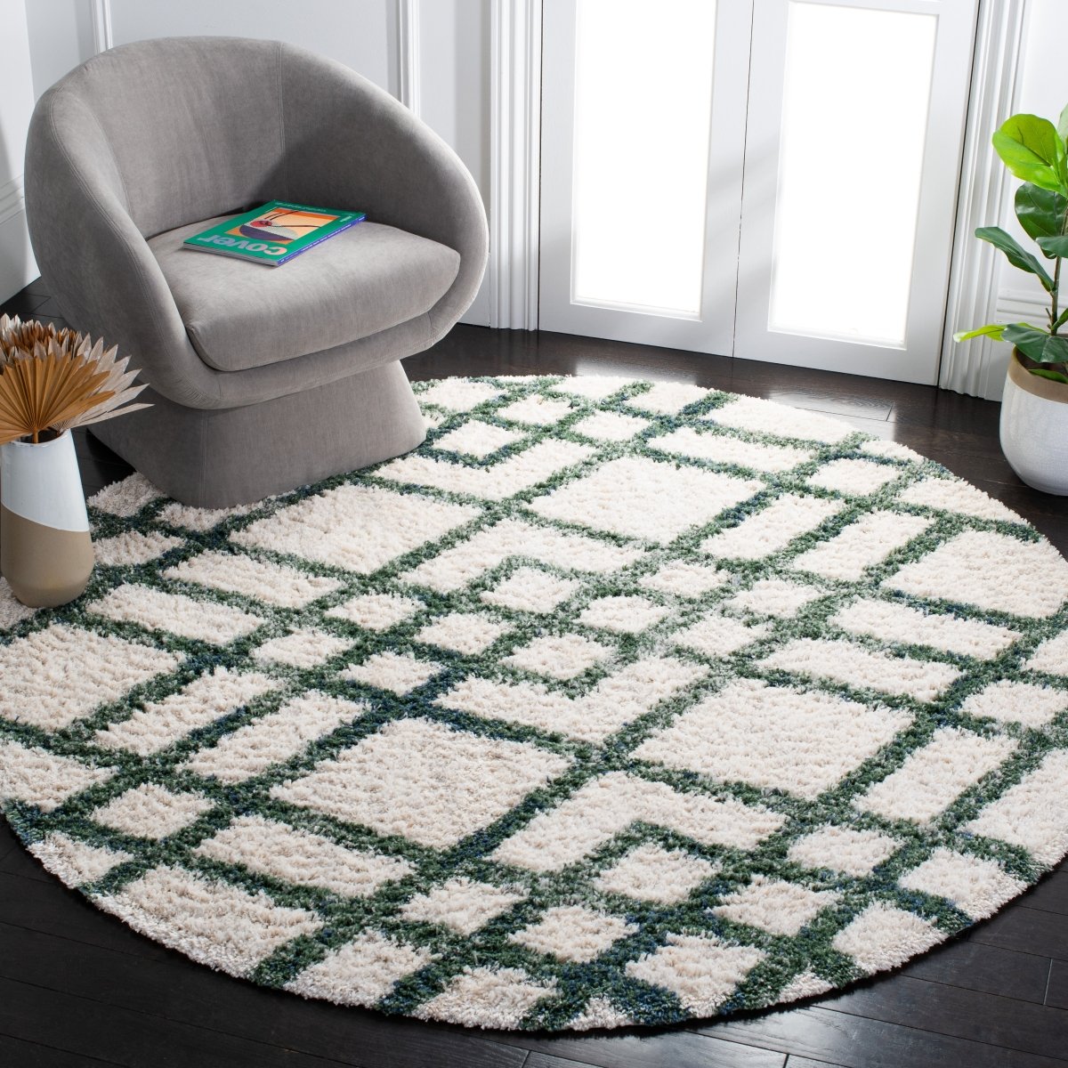 Safavieh Berber Shag Ber214C Ivory/Green Rugs.
