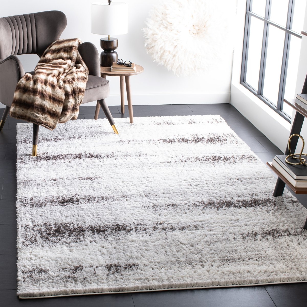 Safavieh Berber Shag Ber551F Grey/Dark Grey Rug.