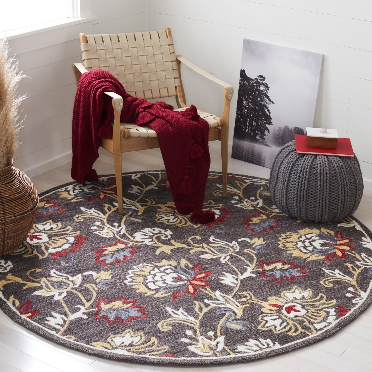 Safavieh Blossom Blm276Z Dark Grey/Yellow Rug.