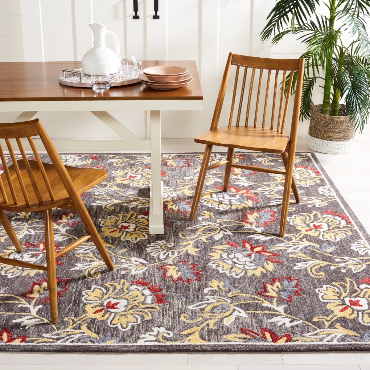 Safavieh Blossom Blm276Z Dark Grey/Yellow Rug.