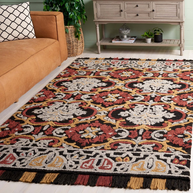 Safavieh Blossom Blm422H Charcoal/Red Rug.