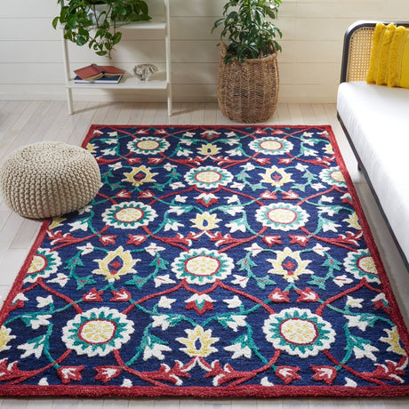 Safavieh Blossom Blm564N Navy/Red Rug.