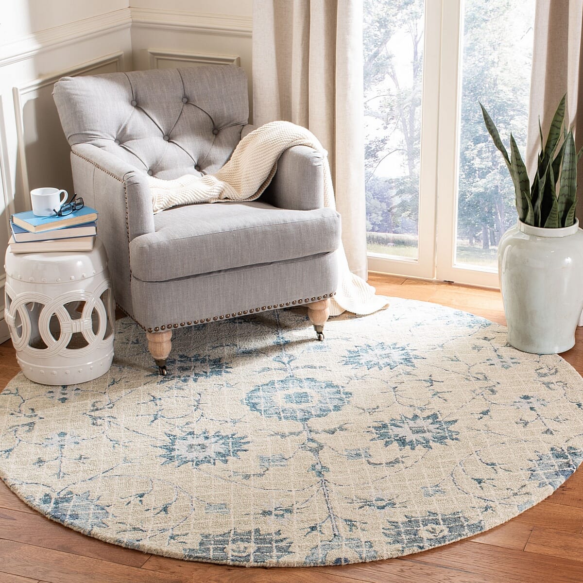 Safavieh Blossom Blm812F Silver / Blue Rugs.