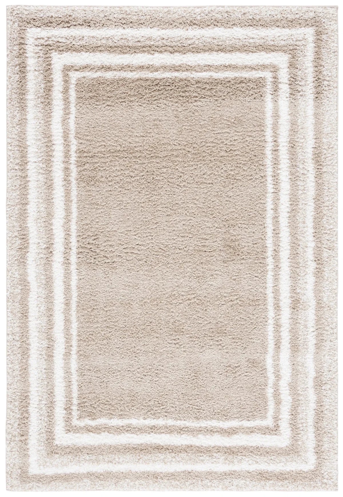 Safavieh Border & Stripe Shag 200 4'-5" x 6'-5" Rug in Beige / Ivory